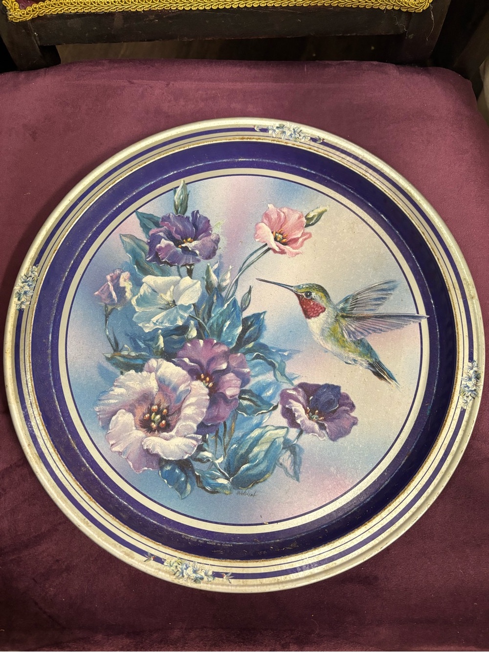 Floral Hummingbird Decorative Serving Tray - Purple